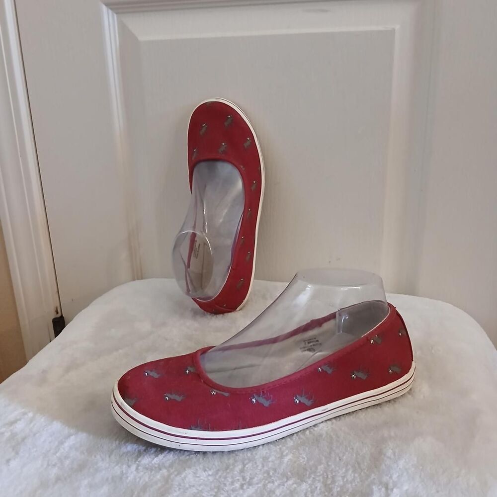 L.L. Bean Red All Over Print Moose Ballet Flats Slip-On Sneakers 7 Preppy Y2K